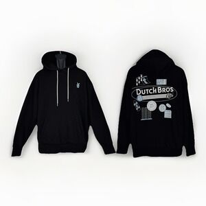 Dutch Bros Hoodie Unisex Medium Black Blue Pullover Sweatshirt Coffee Logo Skate